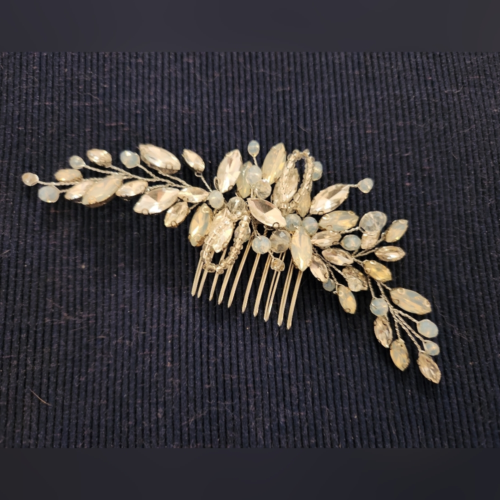 Hair Comb, Rhinestone Opaline Crystal, Beaded, Bridal, Wedding, Bendable